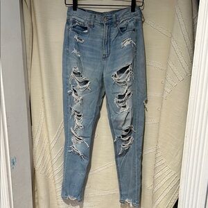 American Eagle Outfitters Distressed Light Blue Skinny Jeans Size 2 Regular